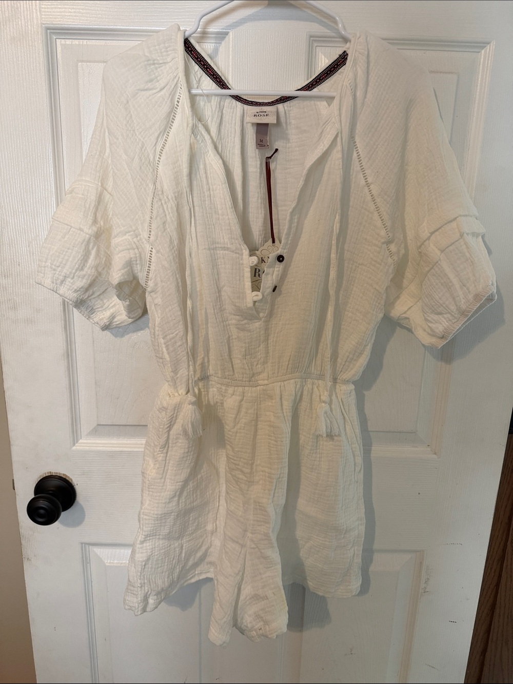 Target White Gauze V-Neck Romper with Tie Waist